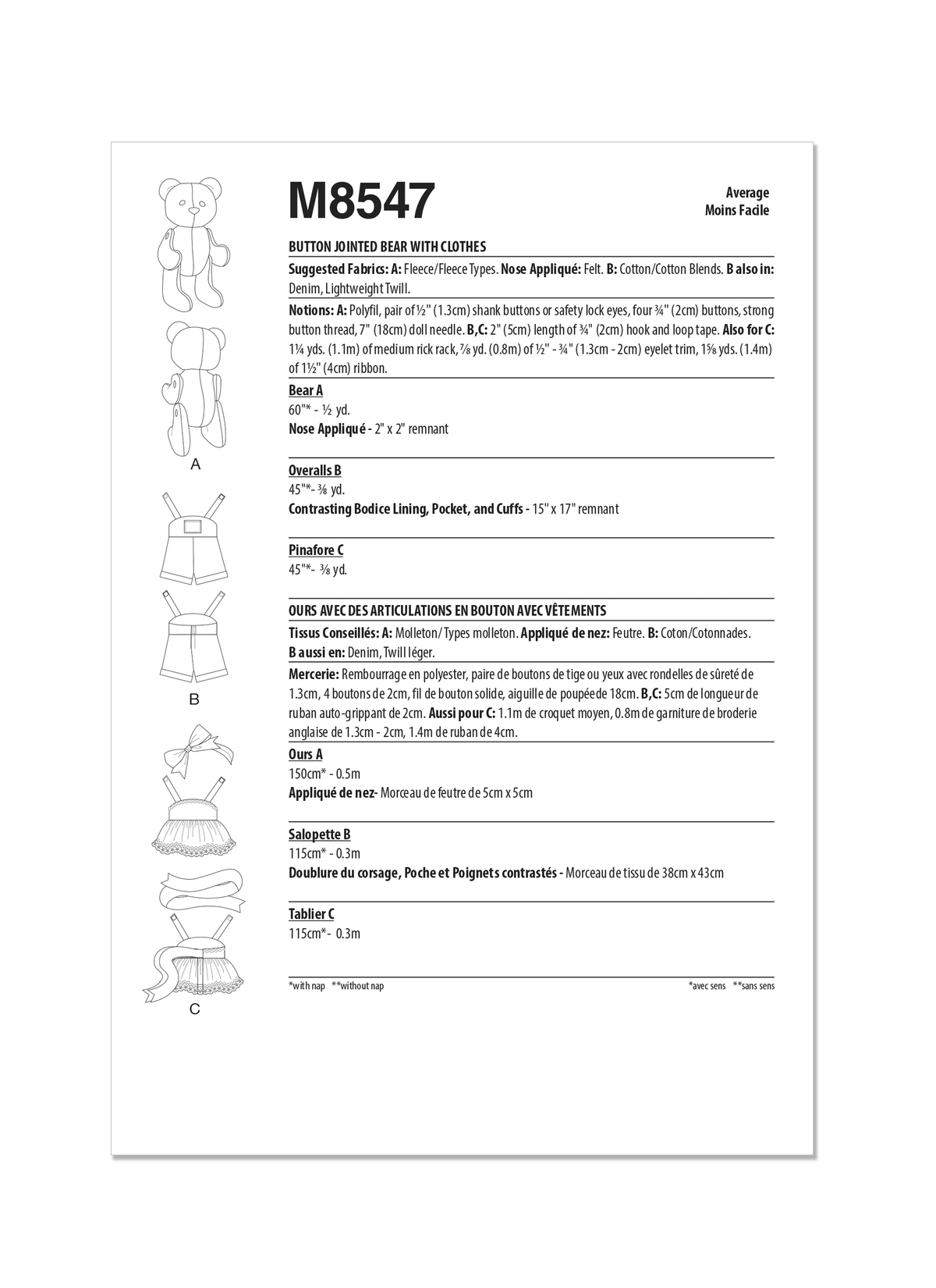 McCall's M8547 pattern envelope showing a fleece teddy bear