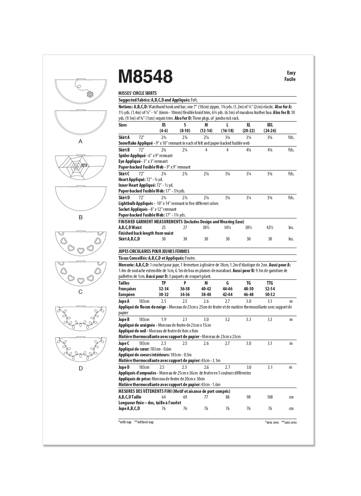 McCall's M8548 pattern envelope showing seasonal circle skirts
