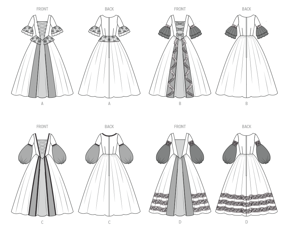 McCall's M8549 pattern envelope showing children's costume gowns