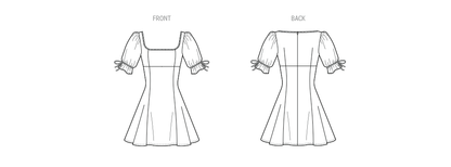 McCall's M8550 pattern envelope showing a fit and flare dress with puff sleeves