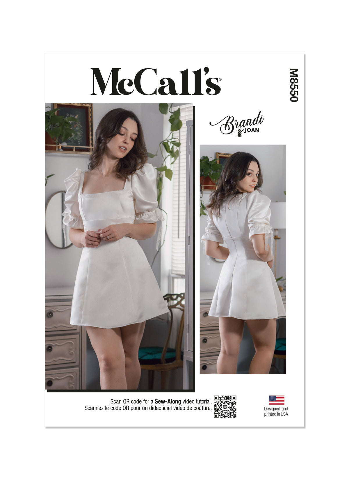 McCall's M8550 pattern envelope showing a fit and flare dress with puff sleeves
