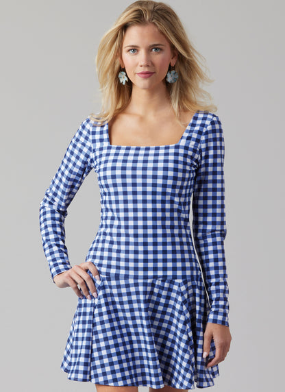 McCall's M8551 pattern envelope showing knit dresses with square necklines