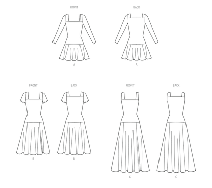 McCall's M8551 pattern envelope showing knit dresses with square necklines