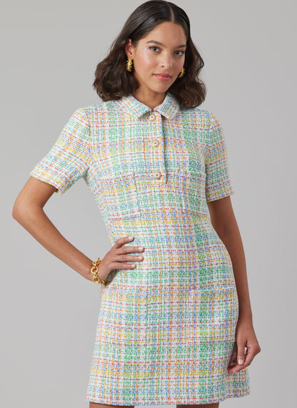 McCall's M8552 pattern envelope showing lined shift dresses with polo collars