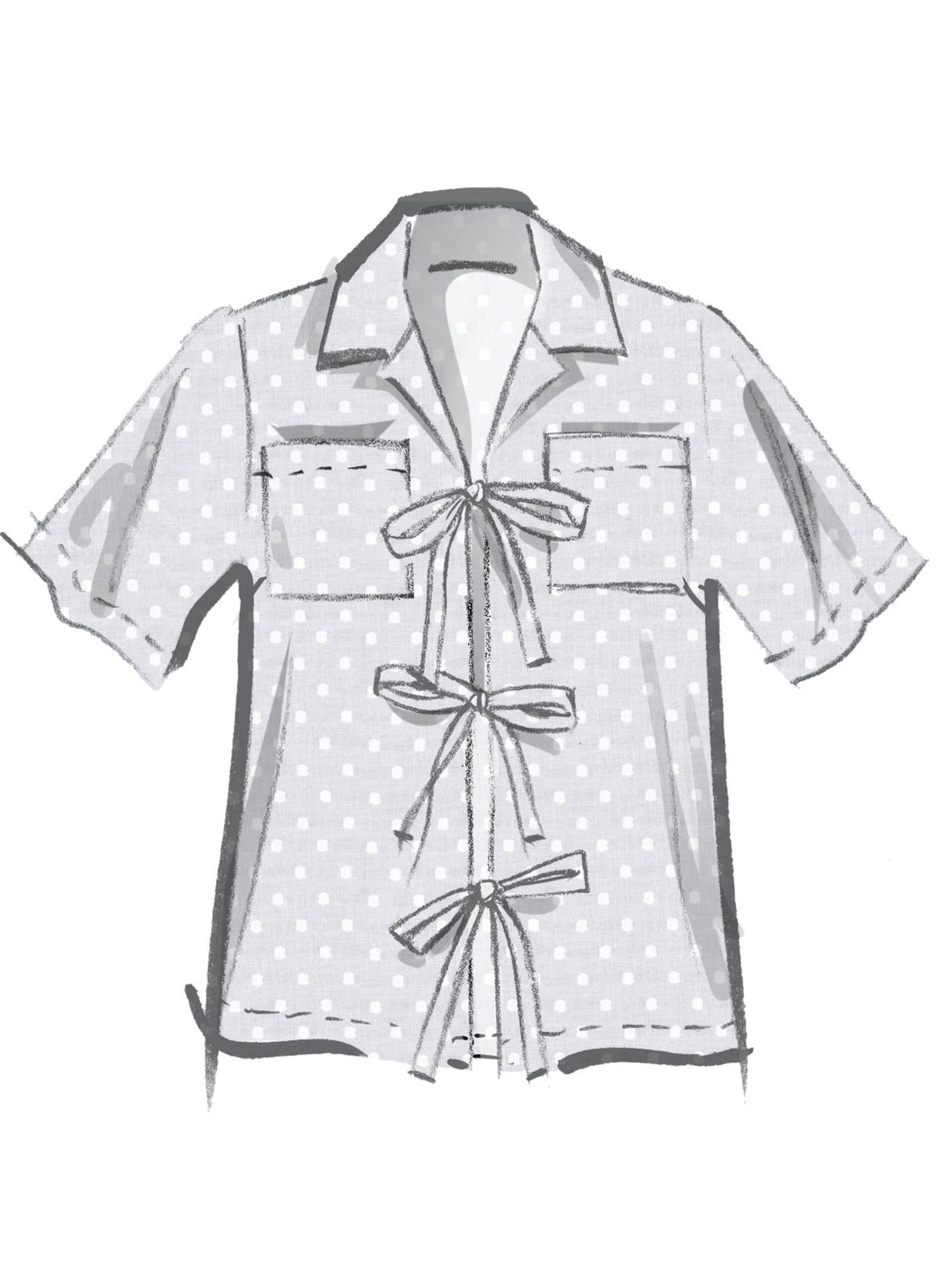 McCall's M8557 pattern envelope showing tie front tops in four styles