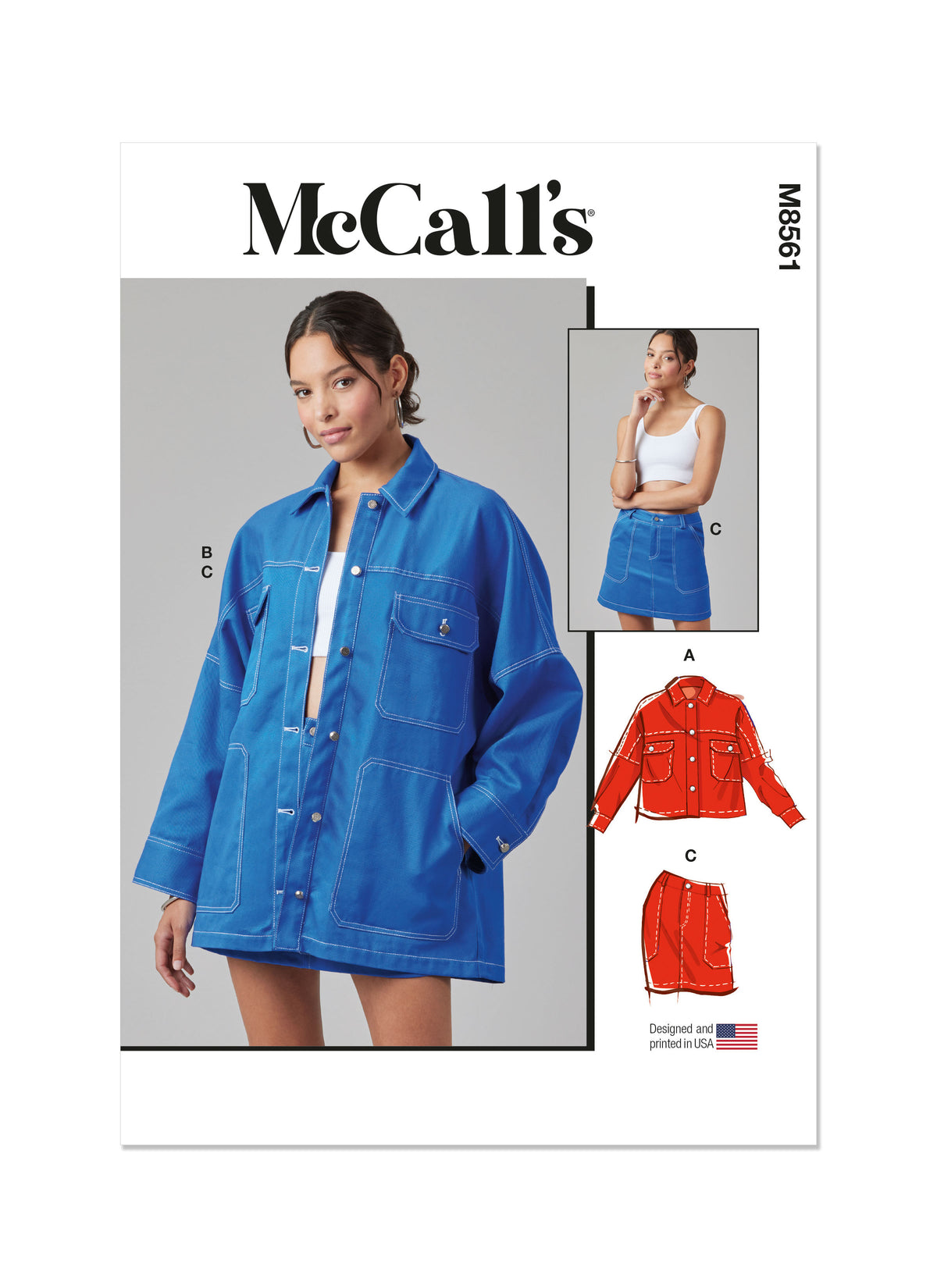McCall's M8561 pattern envelope showing a button front jacket