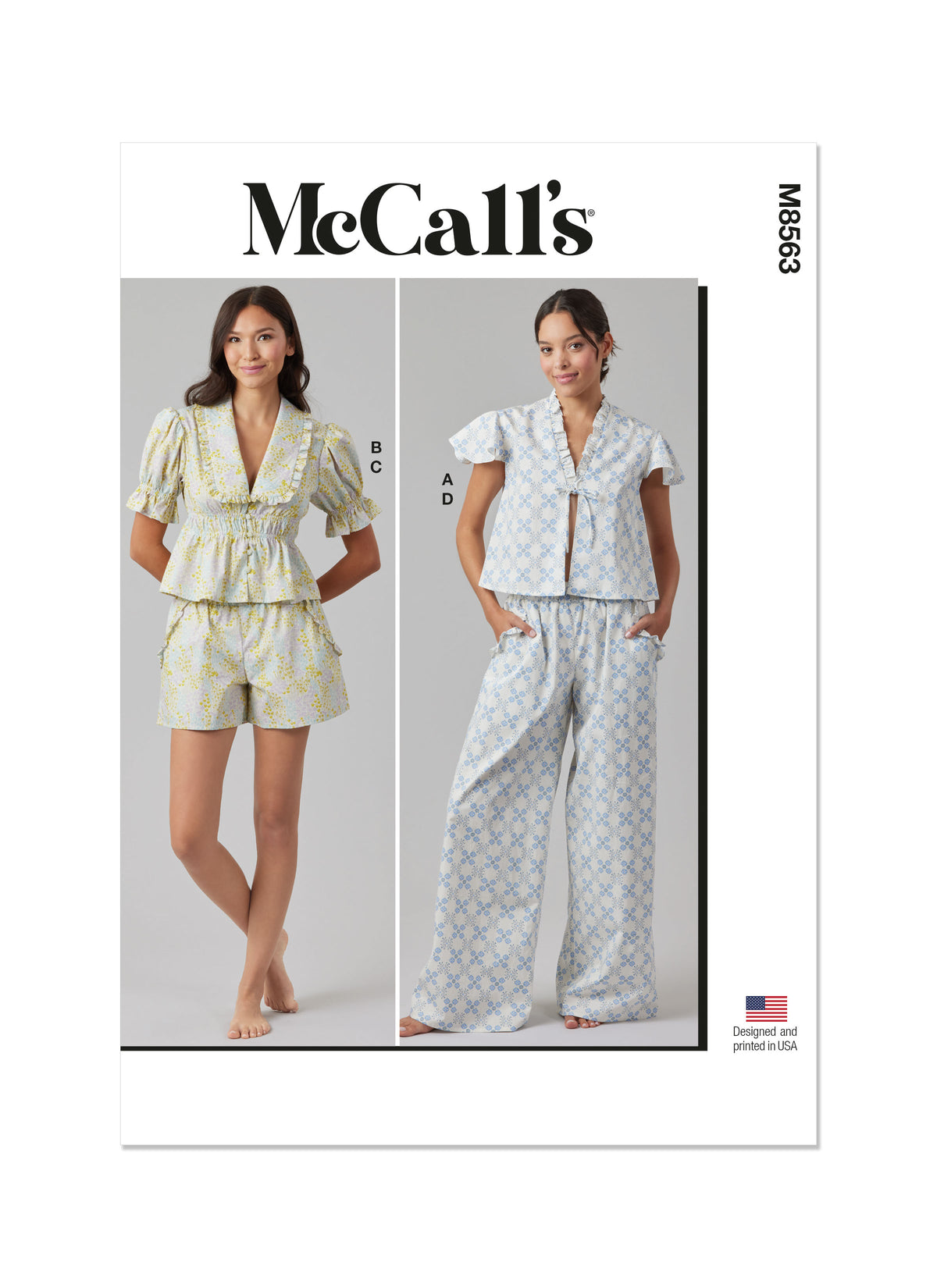 McCall's M8563 pattern envelope showing a tie front sleepwear top