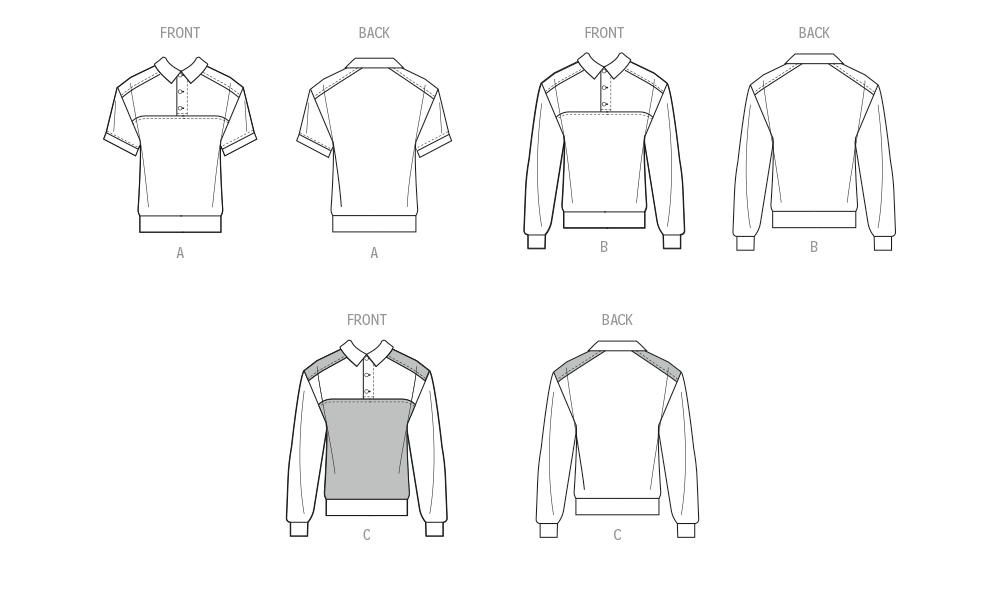 McCall's M8564 pattern envelope showing unisex knit tops with collars