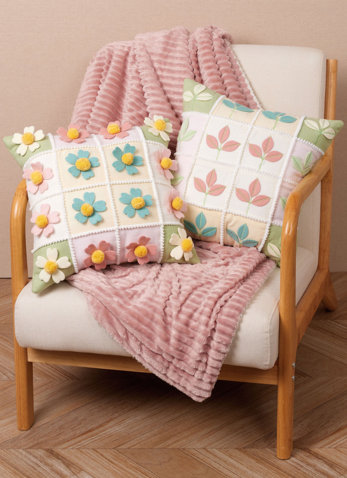 McCall's M8573 sewing pattern envelope showing heart and square cushions designs