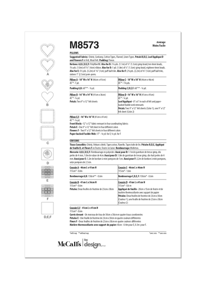 McCall's M8573 sewing pattern envelope showing heart and square cushions designs