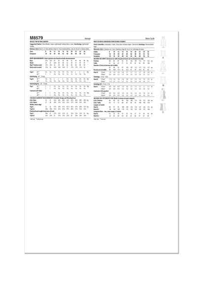 McCall's M8579 sewing pattern envelope showing waistcoat-style halter top designs