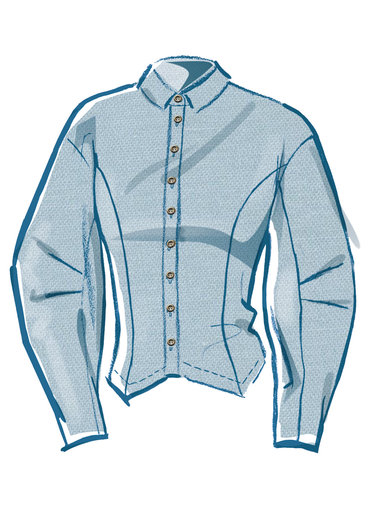 McCall's M8580 sewing pattern envelope showing fitted collared shirts designs