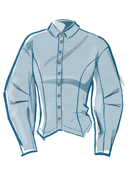 McCall's M8580 sewing pattern envelope showing fitted collared shirts designs