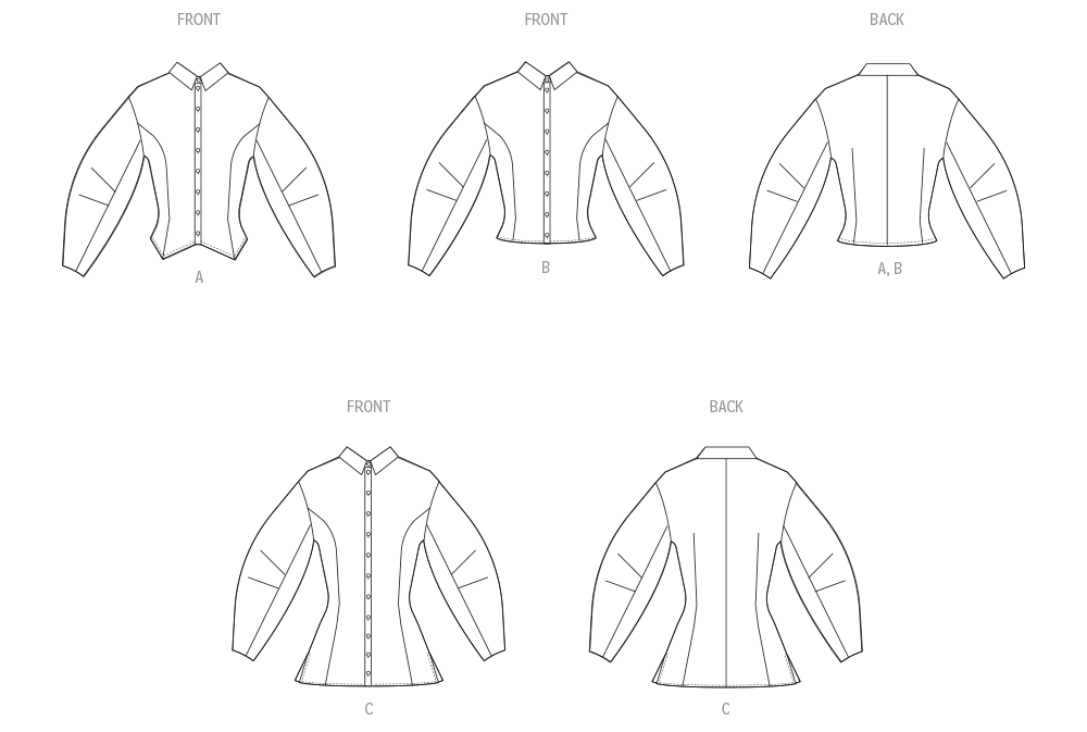 McCall's M8580 sewing pattern envelope showing fitted collared shirts designs