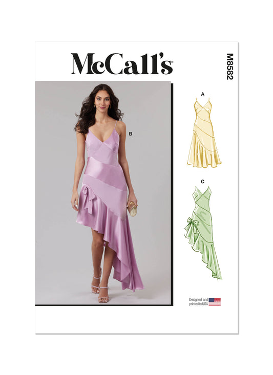 McCall's M8582 sewing pattern envelope showing bias cut slip dress designs