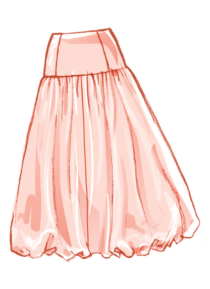 McCall's M8583 sewing pattern envelope showing bubble hem flared skirt designs