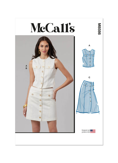 McCall's M8586 sewing pattern envelope showing fitted unlined top designs