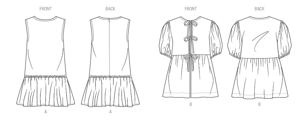 McCall's M8593 sewing pattern envelope showing girls' dress and top designs