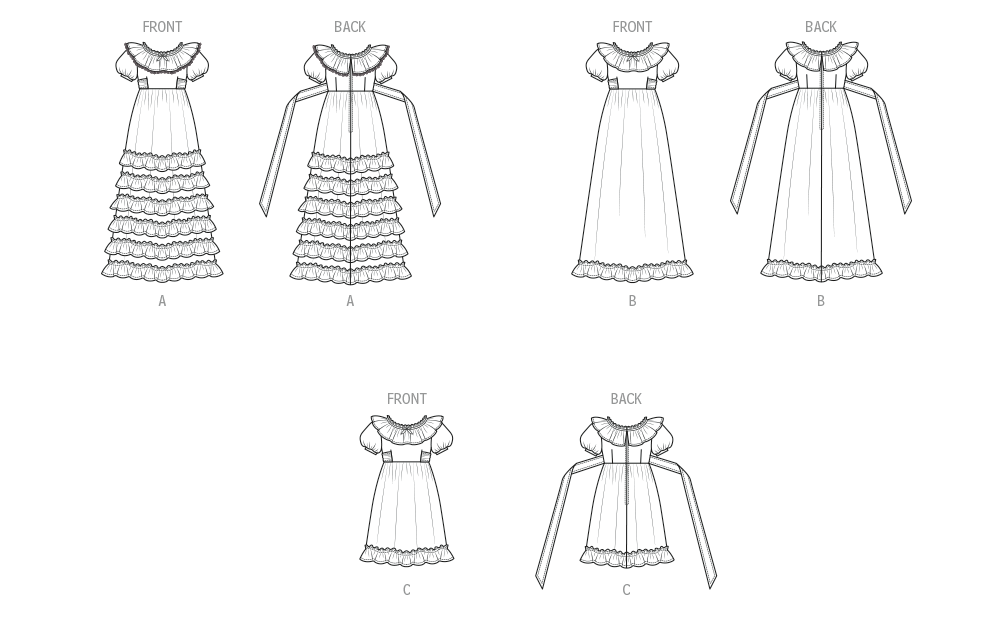 McCall's M8594 sewing pattern envelope showing 1970s laura ashley dresses designs
