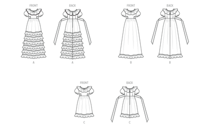 McCall's M8594 sewing pattern envelope showing 1970s laura ashley dresses designs