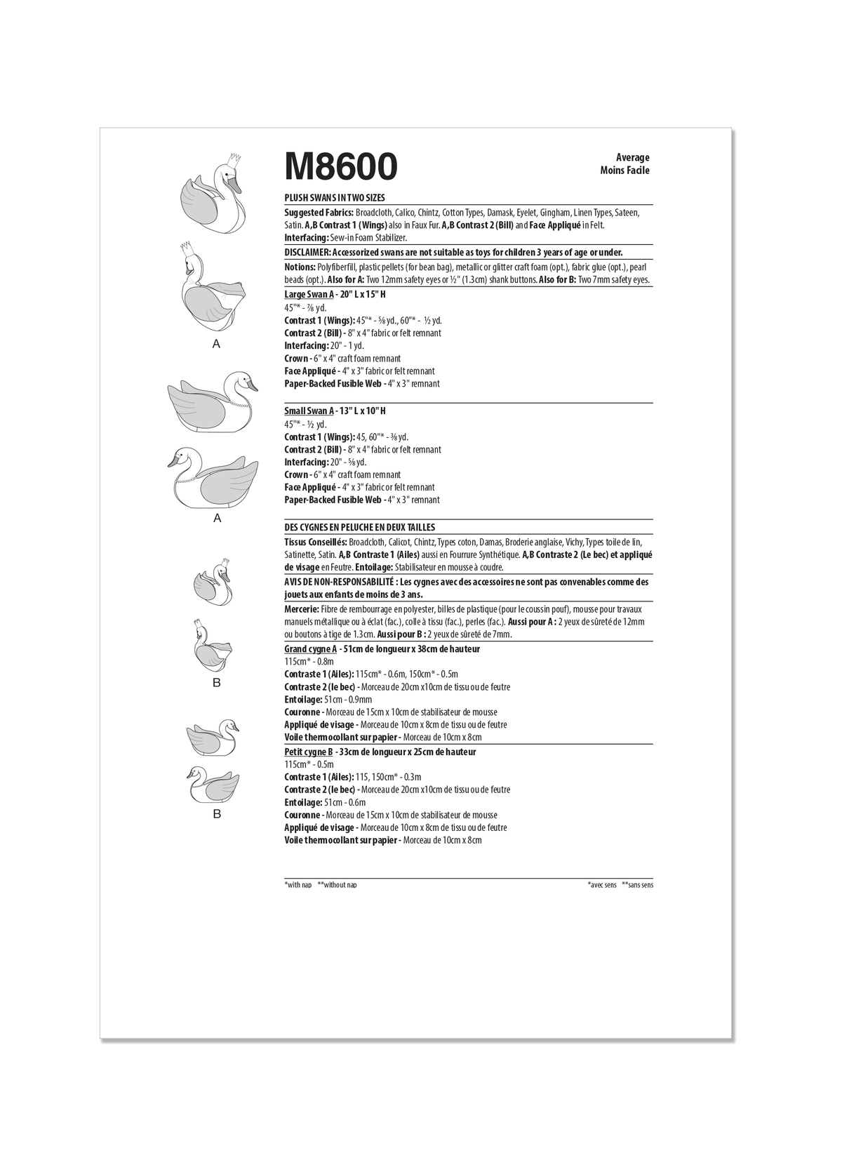 McCall's M8600 stuffed swan sewing pattern envelope