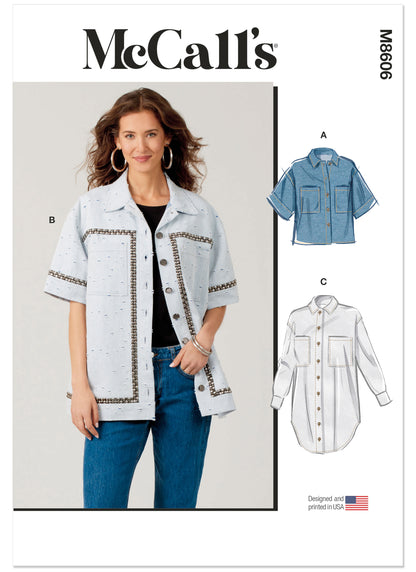 McCall's M8606 button front shirt sewing pattern envelope