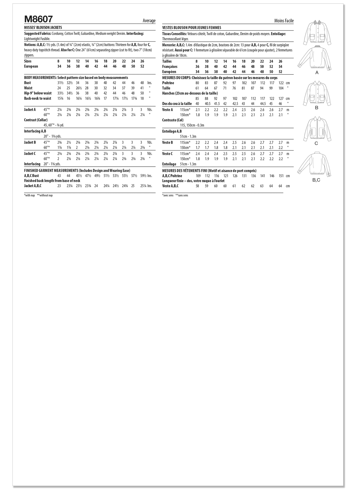 McCall's M8607 blouson jacket sewing pattern envelope