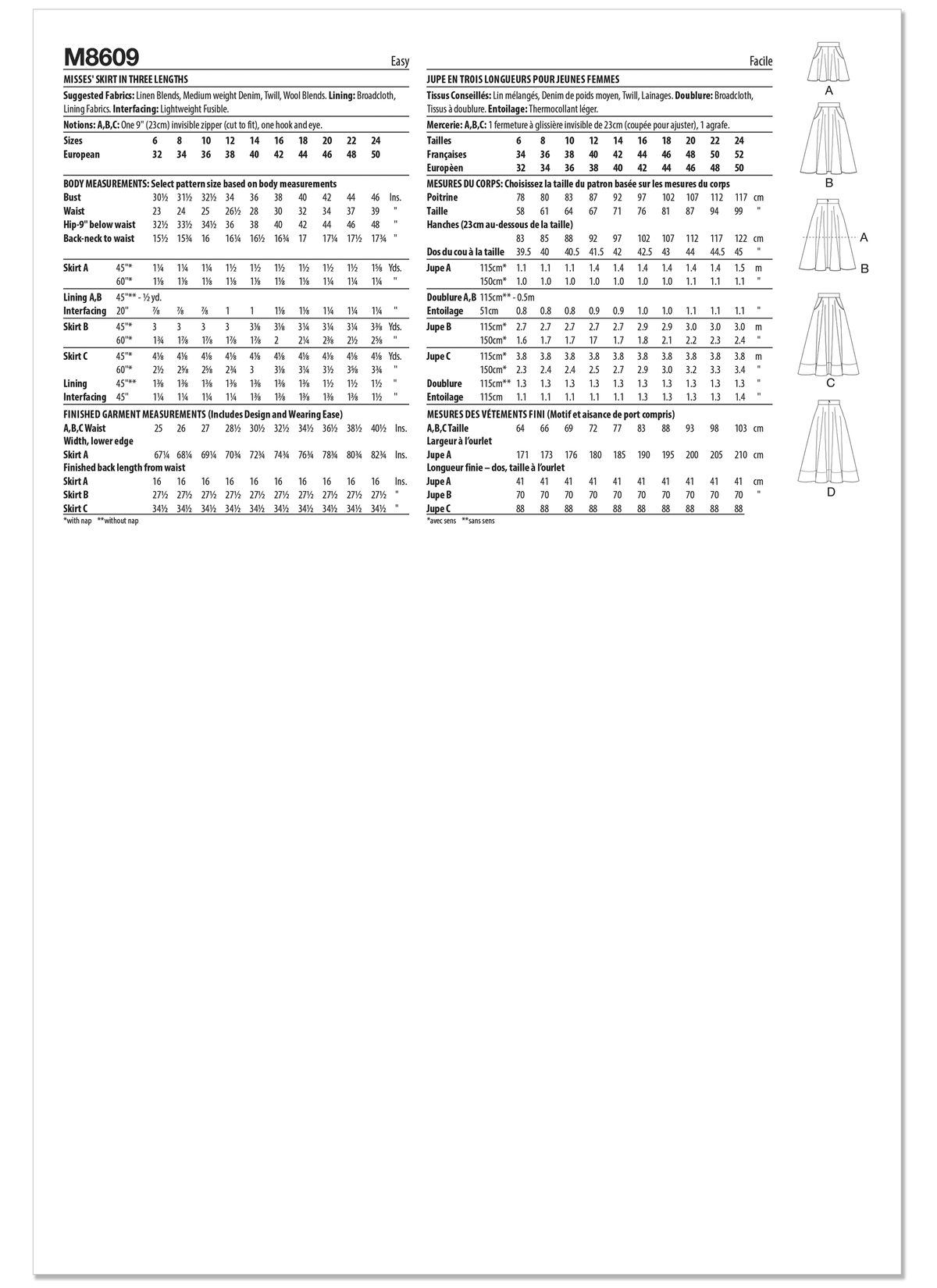 McCall's M8609 flared skirt sewing pattern envelope