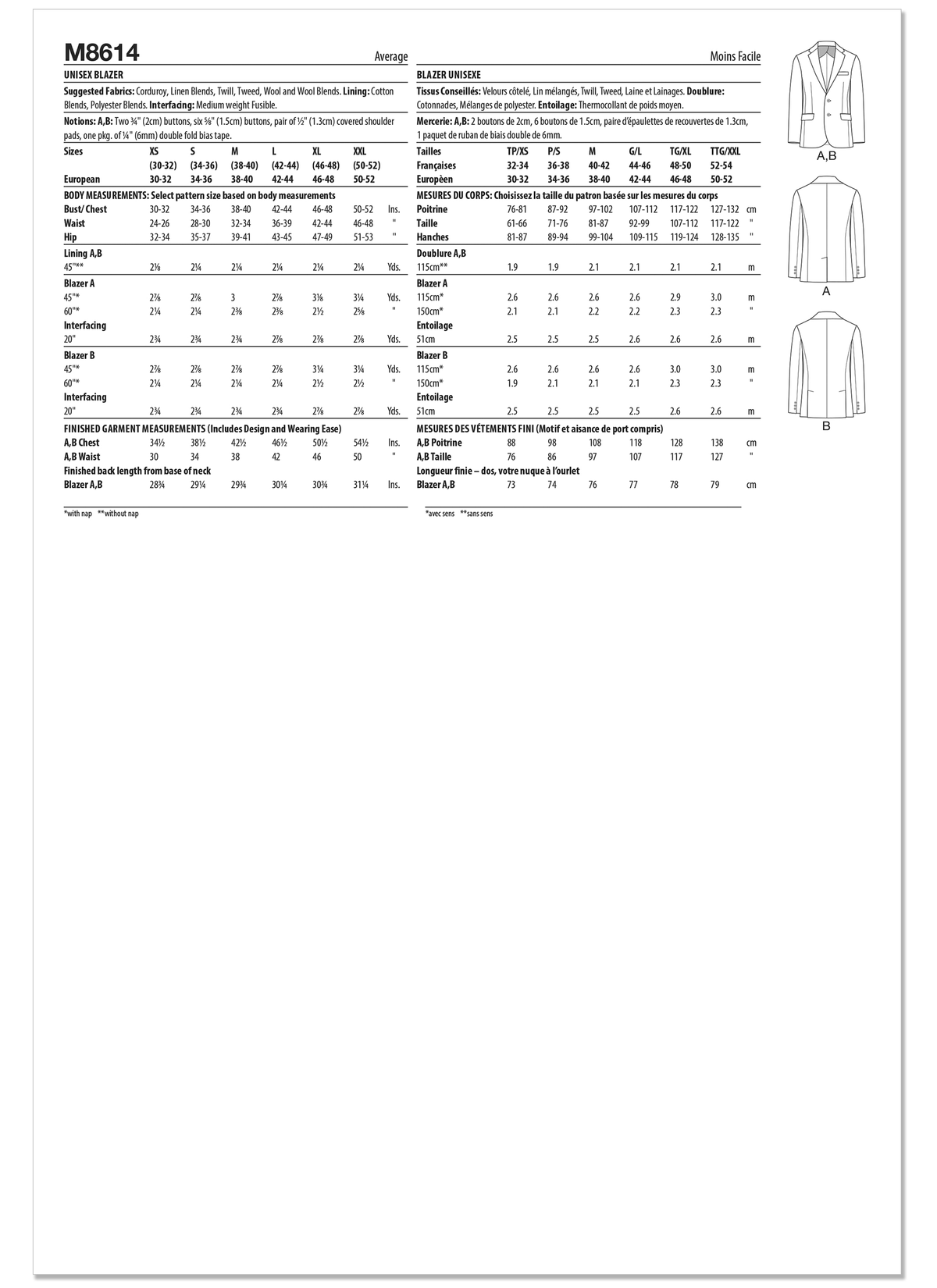 McCall's M8614 unisex blazer sewing pattern envelope