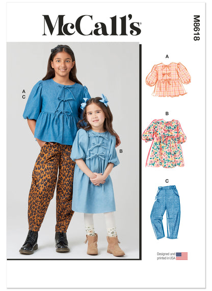 McCall's M8618 children's top and dress sewing pattern envelope
