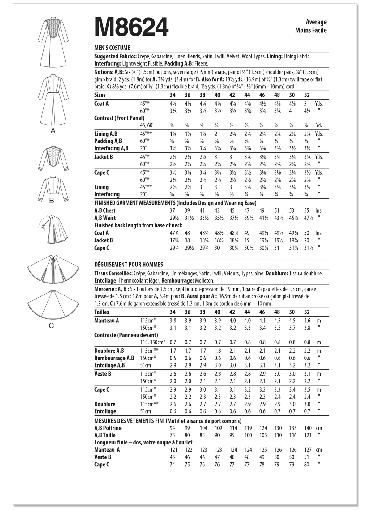 McCall's M8624 sewing pattern envelope showing a lined, fitted coat and jacket