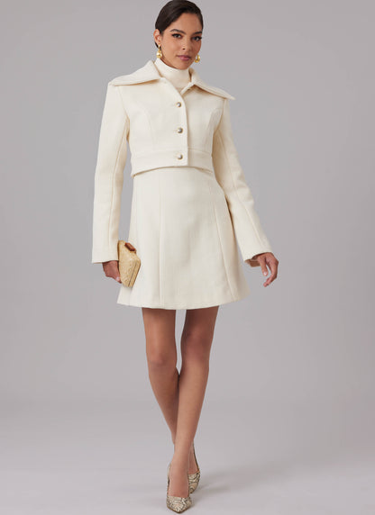 McCall's M8626 sewing pattern envelope showing a semi-fitted cropped jacket with a button front