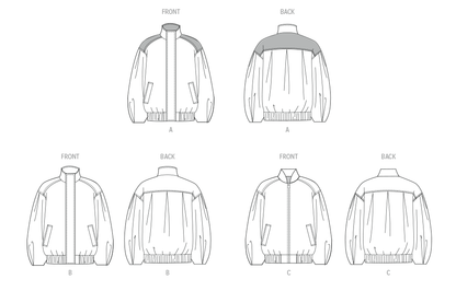 McCall's M8629 sewing pattern envelope showing a lined blouson jacket, very loose fitting through the bust