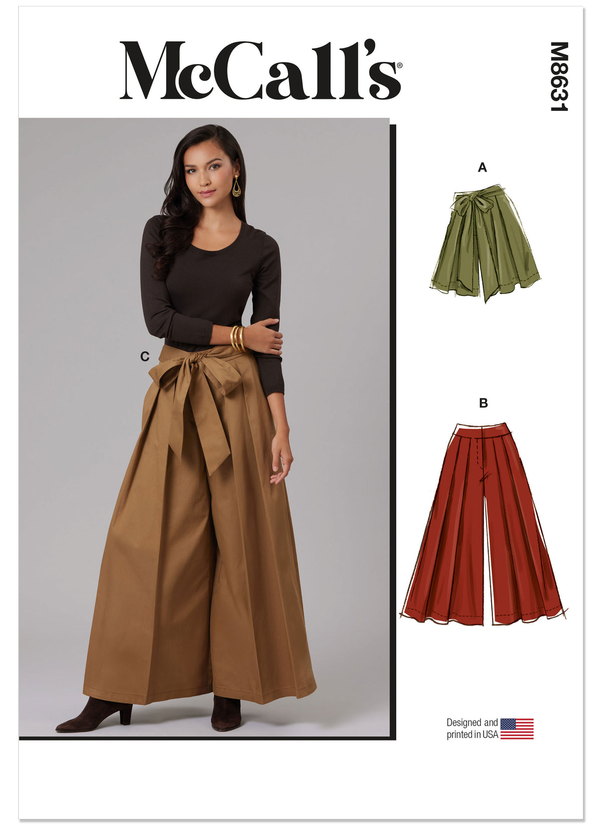 McCall's M8631 sewing pattern envelope showing wide leg shorts and trousers