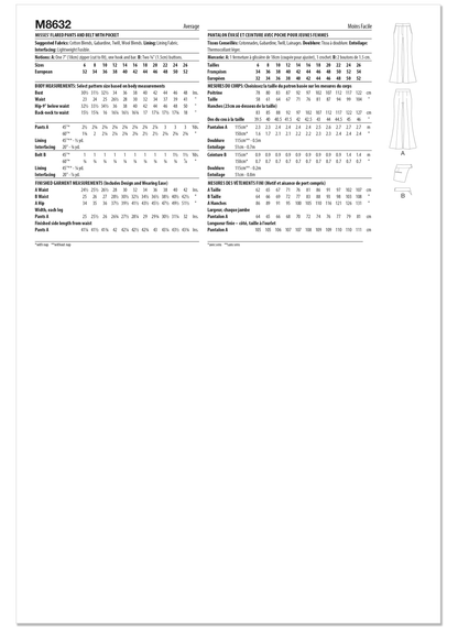 McCall's M8632 sewing pattern envelope showing semi-fitted, high-waist trousers with flared legs