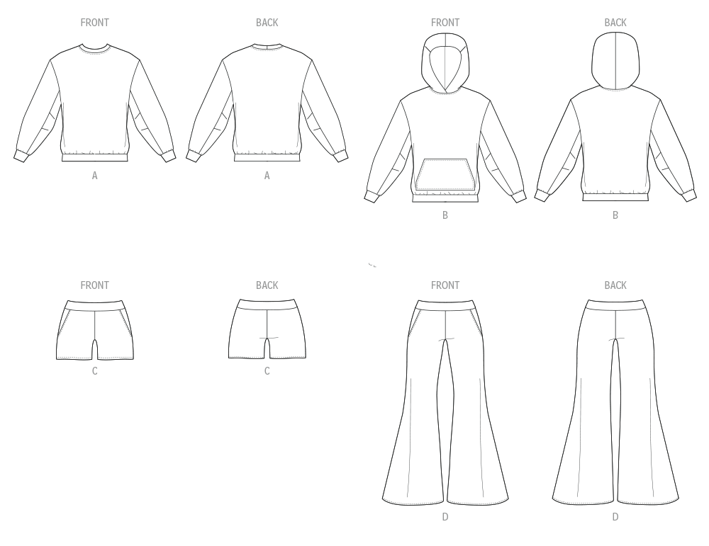 McCall's M8633 sewing pattern envelope showing a sweatshirt and hoodie