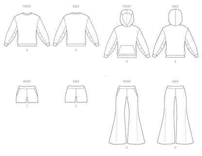 McCall's M8633 sewing pattern envelope showing a sweatshirt and hoodie