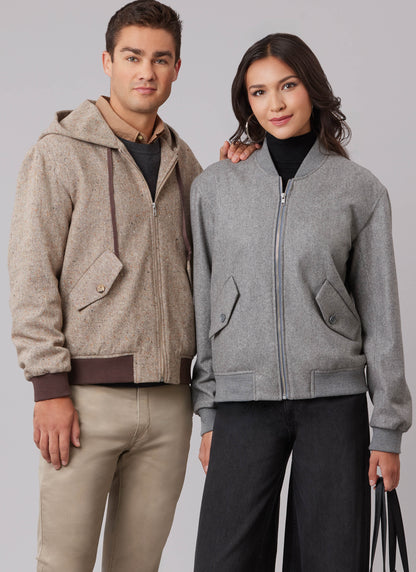 McCall's M8635 sewing pattern envelope showing a lined bomber jacket