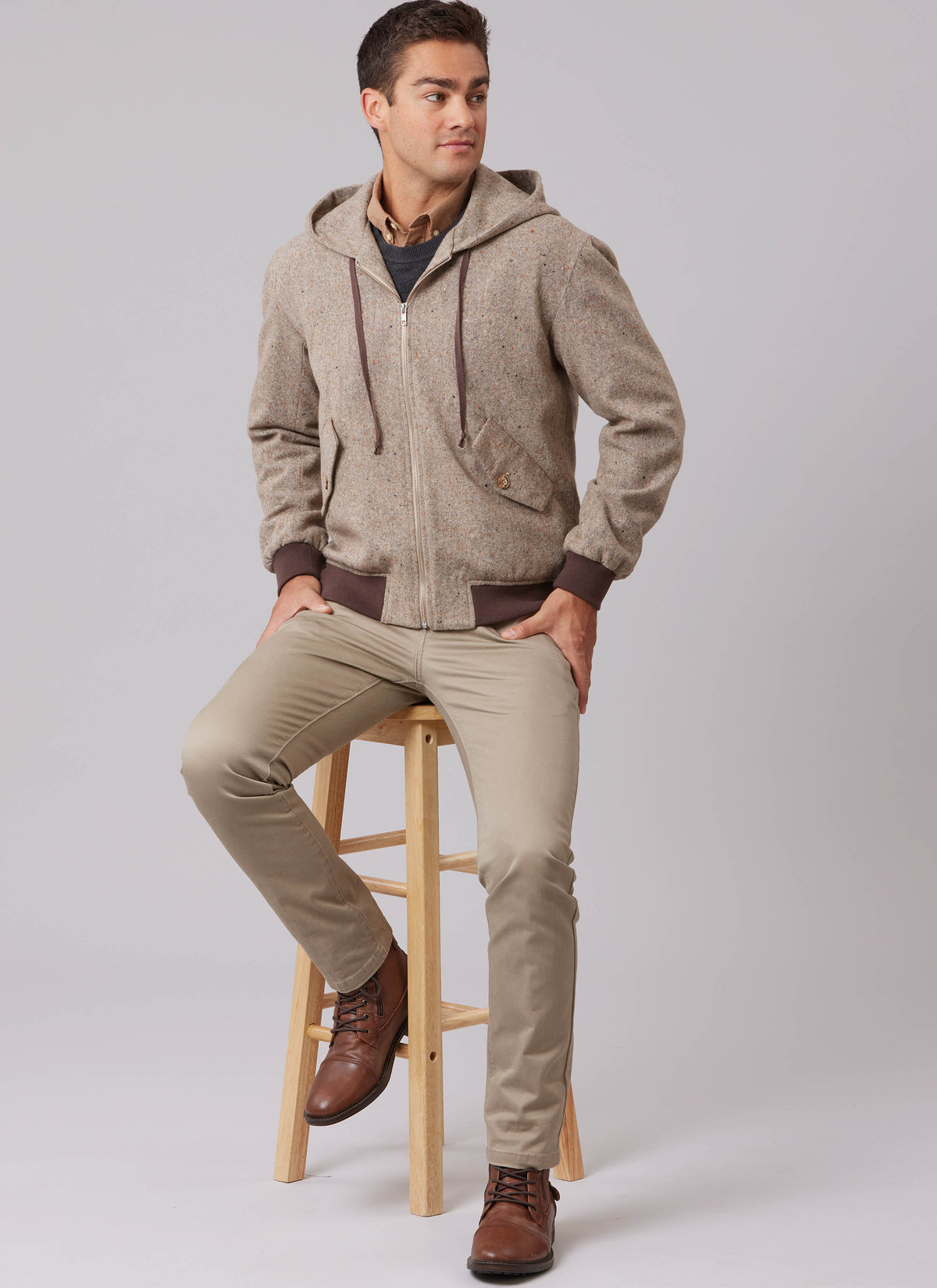McCall's M8635 sewing pattern envelope showing a lined bomber jacket
