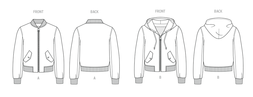 McCall's M8635 sewing pattern envelope showing a lined bomber jacket