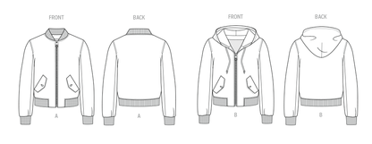 McCall's M8635 sewing pattern envelope showing a lined bomber jacket