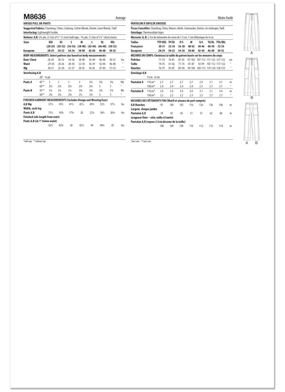 McCall's M8636 sewing pattern envelope showing pull-on trousers