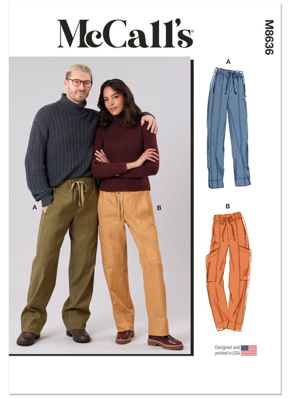 McCall's M8636 sewing pattern envelope showing pull-on trousers