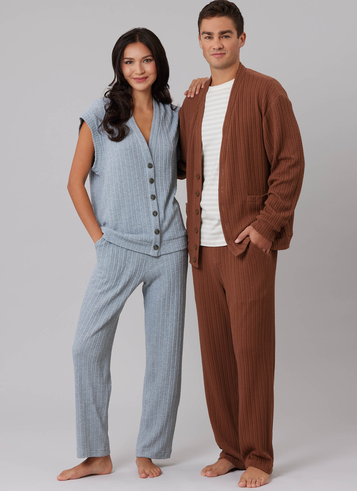 McCall's M8637 sewing pattern envelope showing a V-neck waistcoat and cardigan