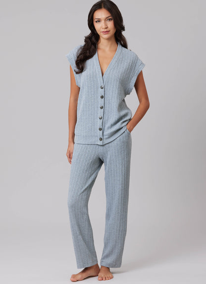McCall's M8637 sewing pattern envelope showing a V-neck waistcoat and cardigan