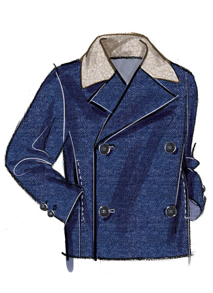 McCall's M8638 sewing pattern envelope showing a loose-fitting, lined, double-breasted jacket