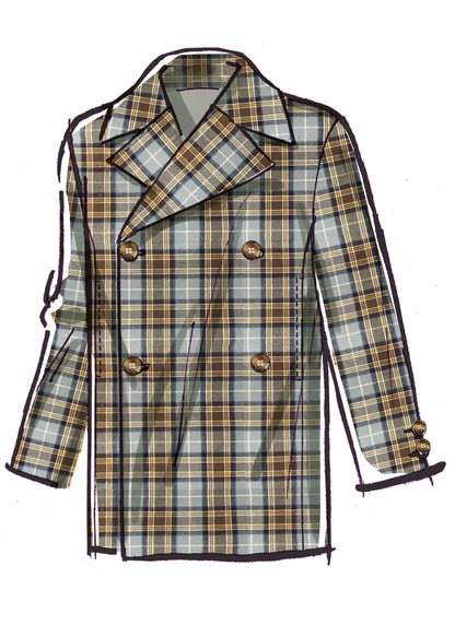 McCall's M8638 sewing pattern envelope showing a loose-fitting, lined, double-breasted jacket