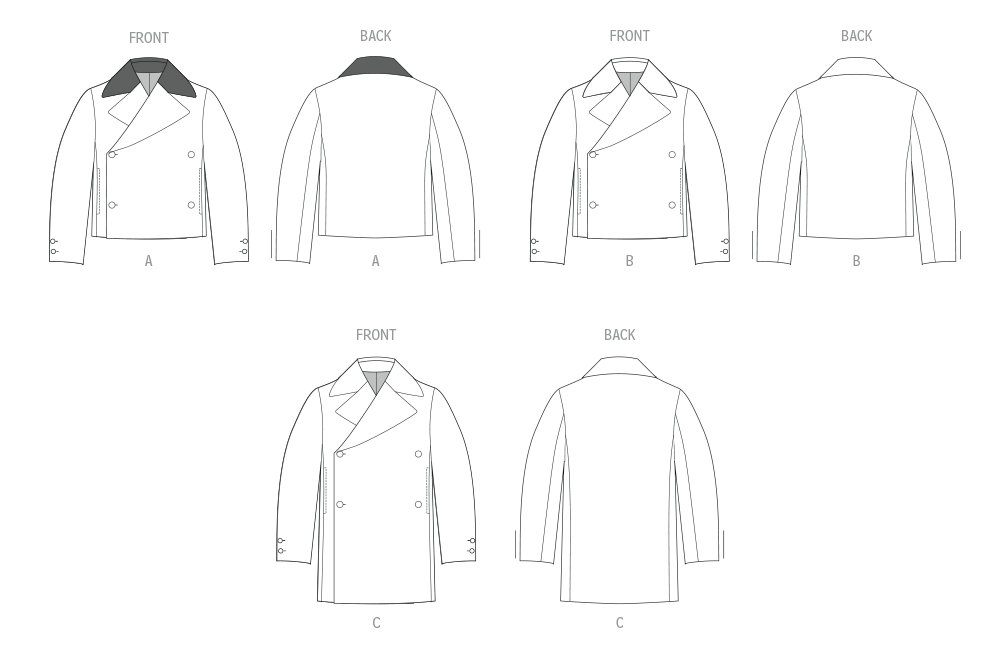 McCall's M8638 sewing pattern envelope showing a loose-fitting, lined, double-breasted jacket