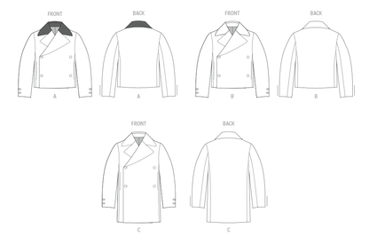 McCall's M8638 sewing pattern envelope showing a loose-fitting, lined, double-breasted jacket