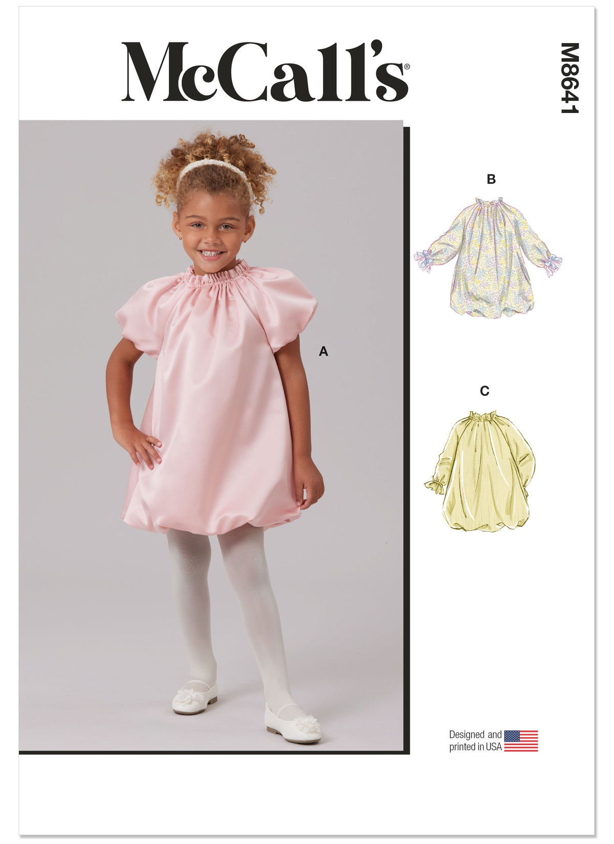 McCall's M8641 sewing pattern envelope showing a lined bubble hem dress that slips over the head